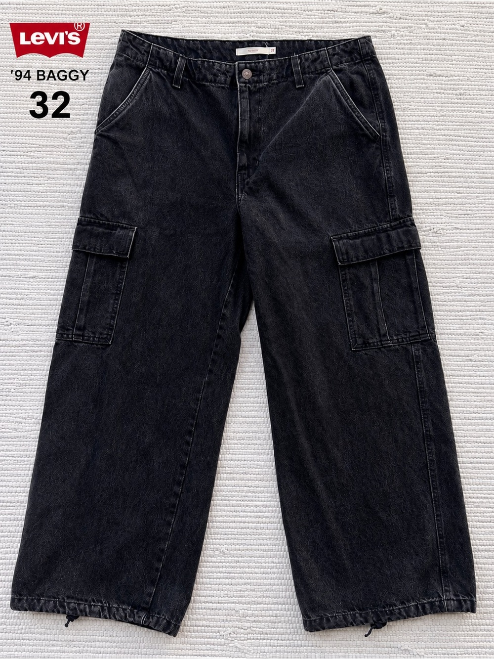 Levi’s ’94 Baggy Black Wash Cargo Jeans 32 Wide Leg Utility Denim